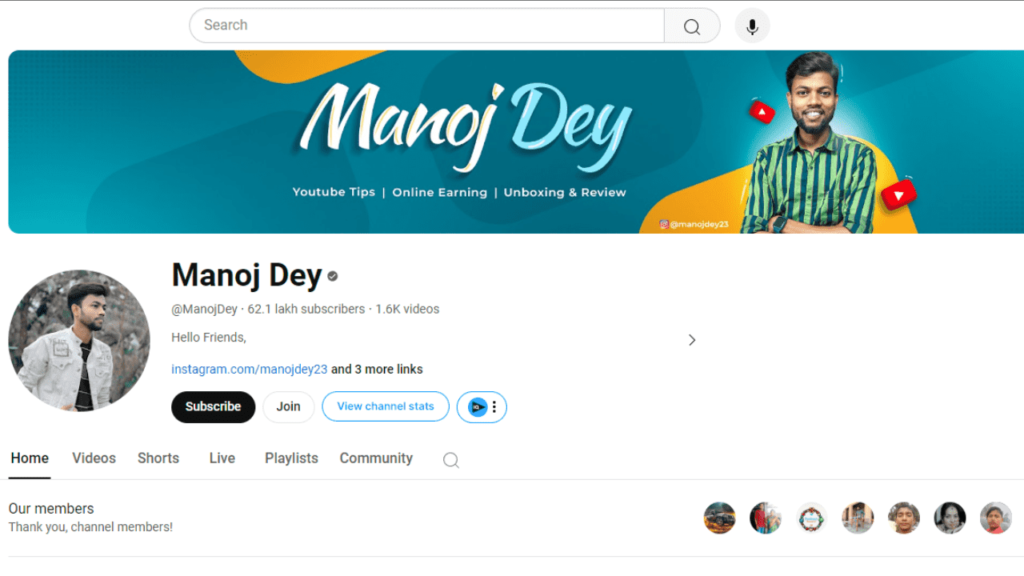 Manoj Dey YouTube Account